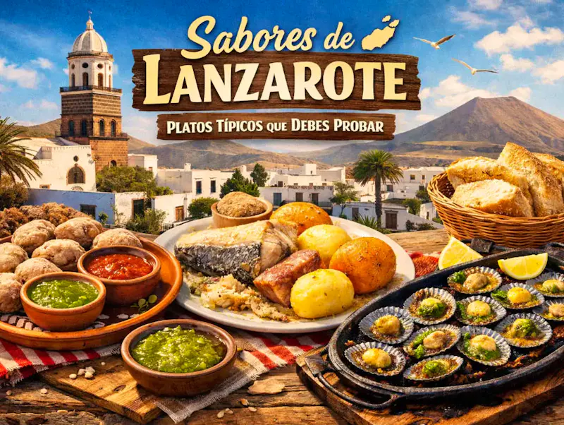 Los platos típicos de Lanzarote que debes probar. Descubre el sancocho, papas arrugadas con mojo, lapas frescas y la gastronomía canaria auténtica.