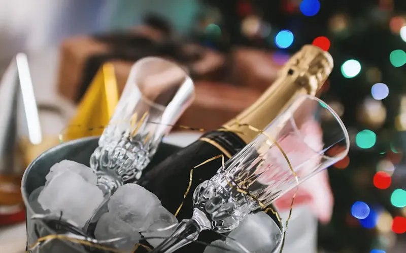 champagne bottle and glass in bucket | Foto door JESHOOTS.COM, op https://unsplash.com/@jeshoots?utm_source=centralapp&utm_medium=referral