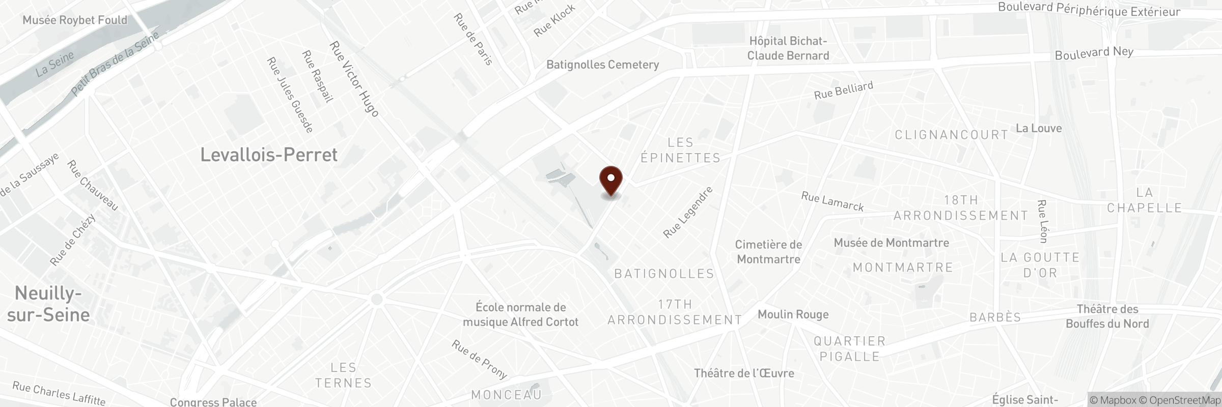 Map showing the address of Pizza Del Popolo - Batignolles