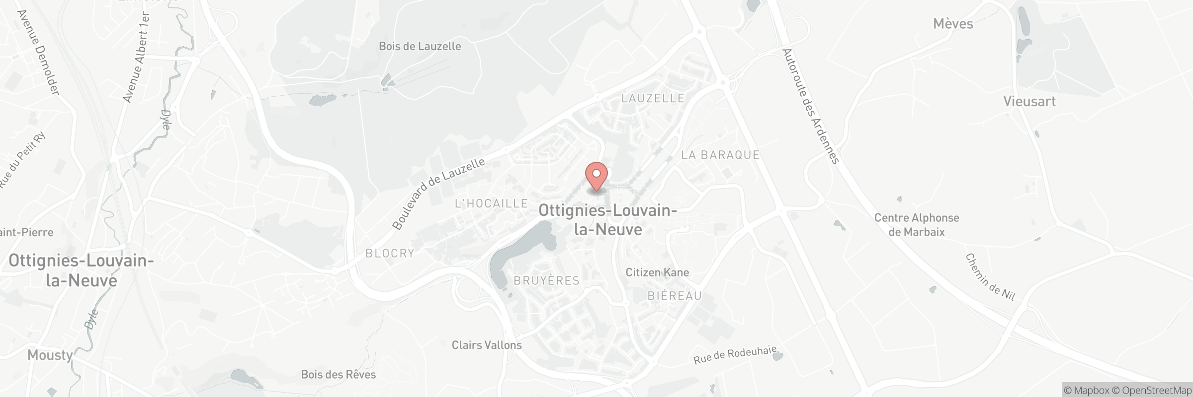 Map showing the address of Louvain-la-Neuve