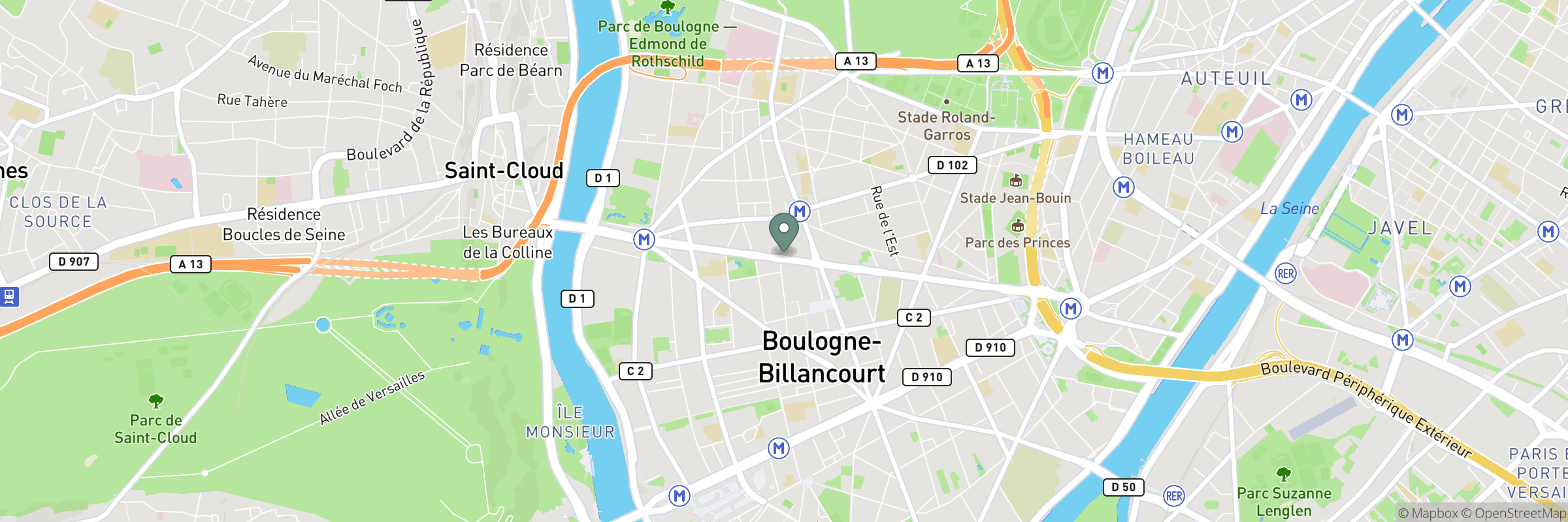 Map showing the address of Maila Pizza - Boulogne-Billancourt