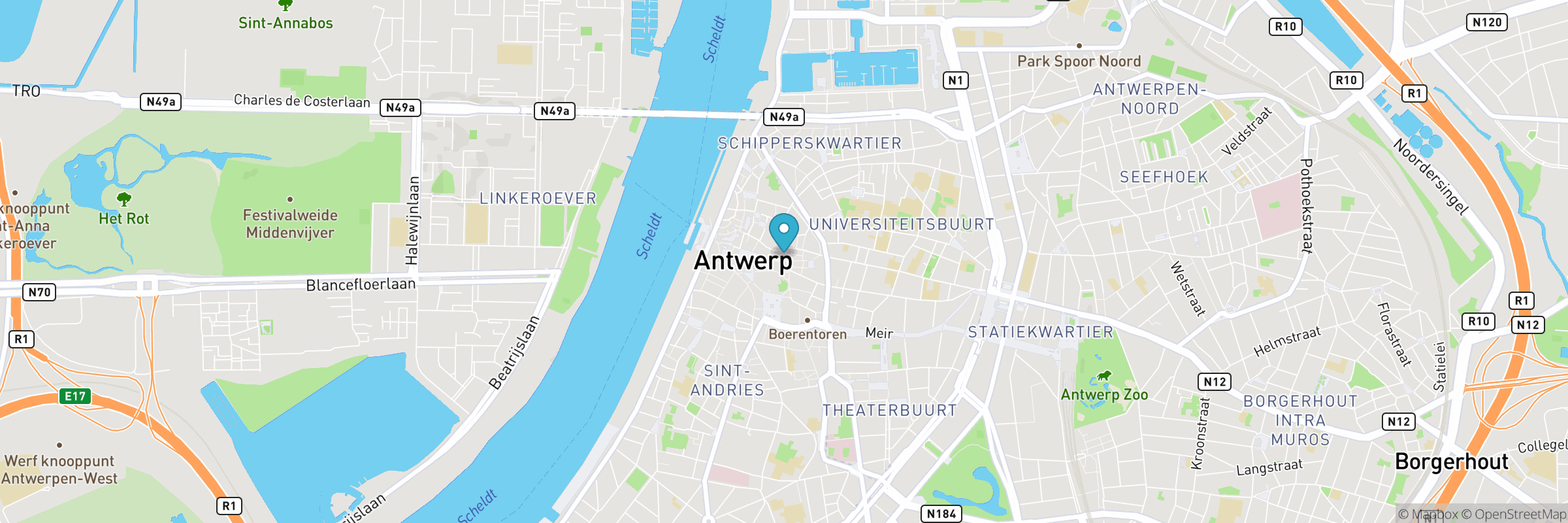 Map showing the address of Banh Mi Antwerp