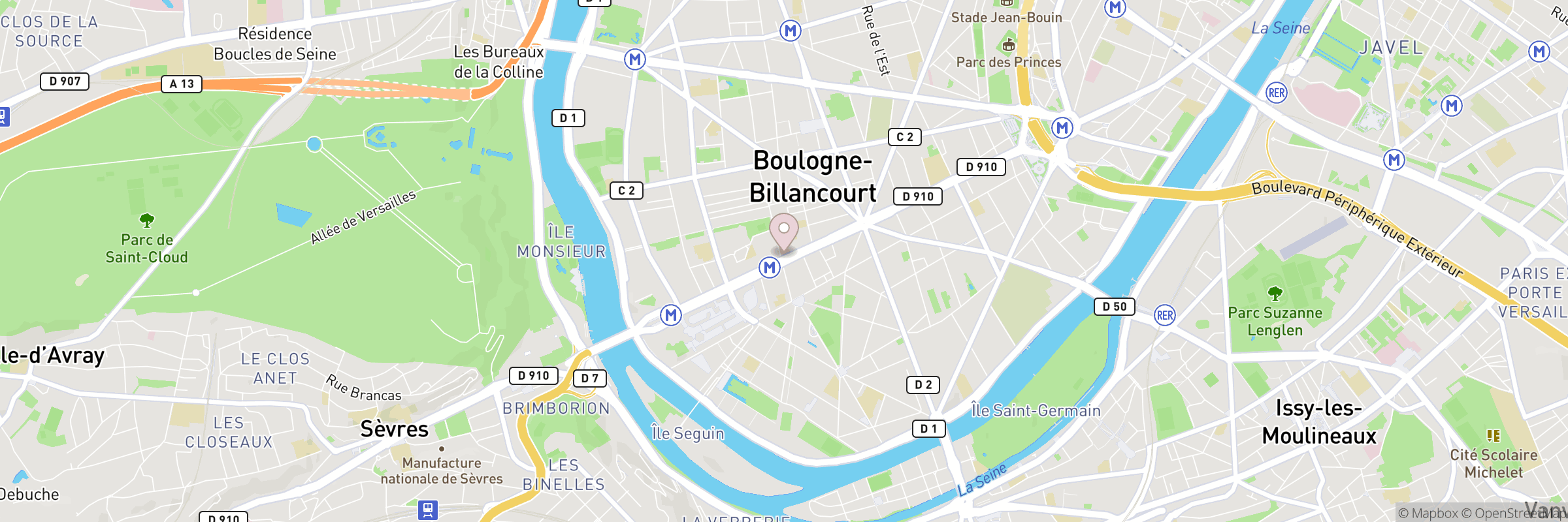 Carte indiquant l'adresse de Boulogne-Billancourt